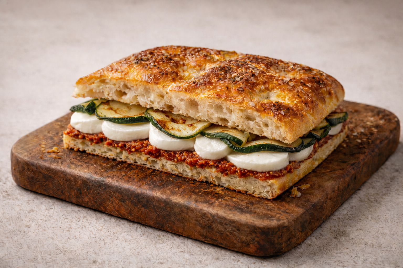 Mozzarella, Crema di Pomodori Secchi e Zucchine